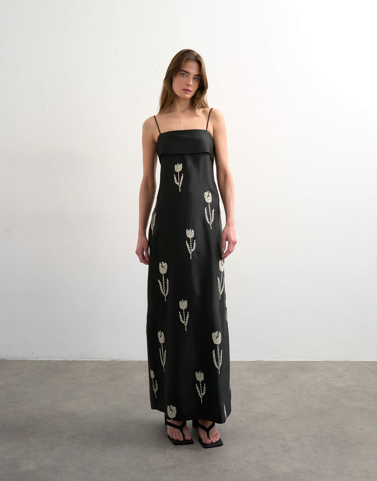 Topshop lapel bust maxi dress with embroidered flowers in black