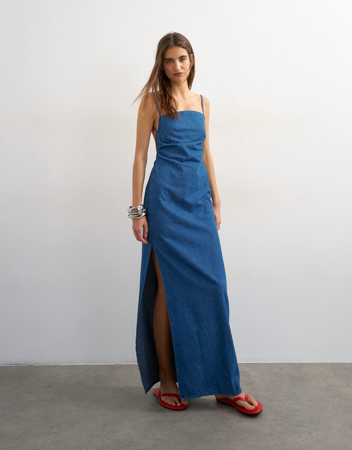 Topshop ruched backless maxi dress in rich blue