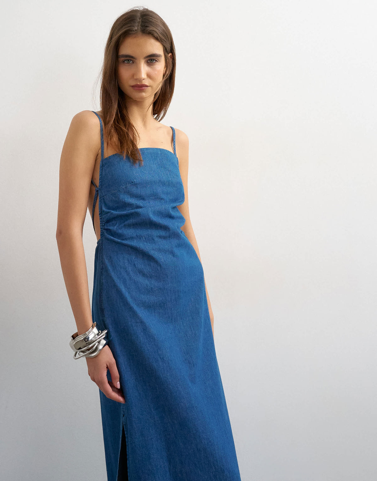 Topshop ruched backless maxi dress in rich blue