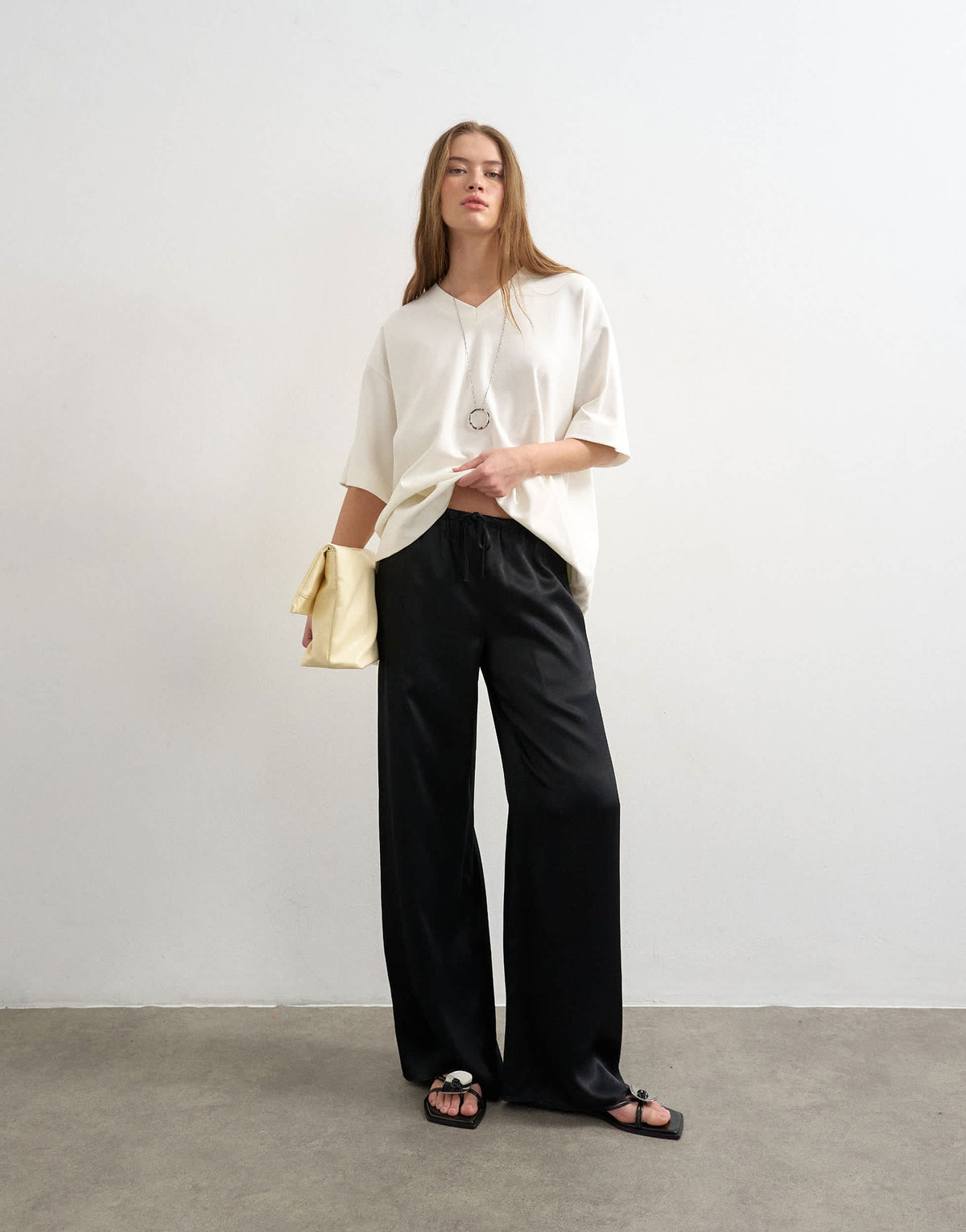 Topshop plain satin tie waist wide leg trouser in black