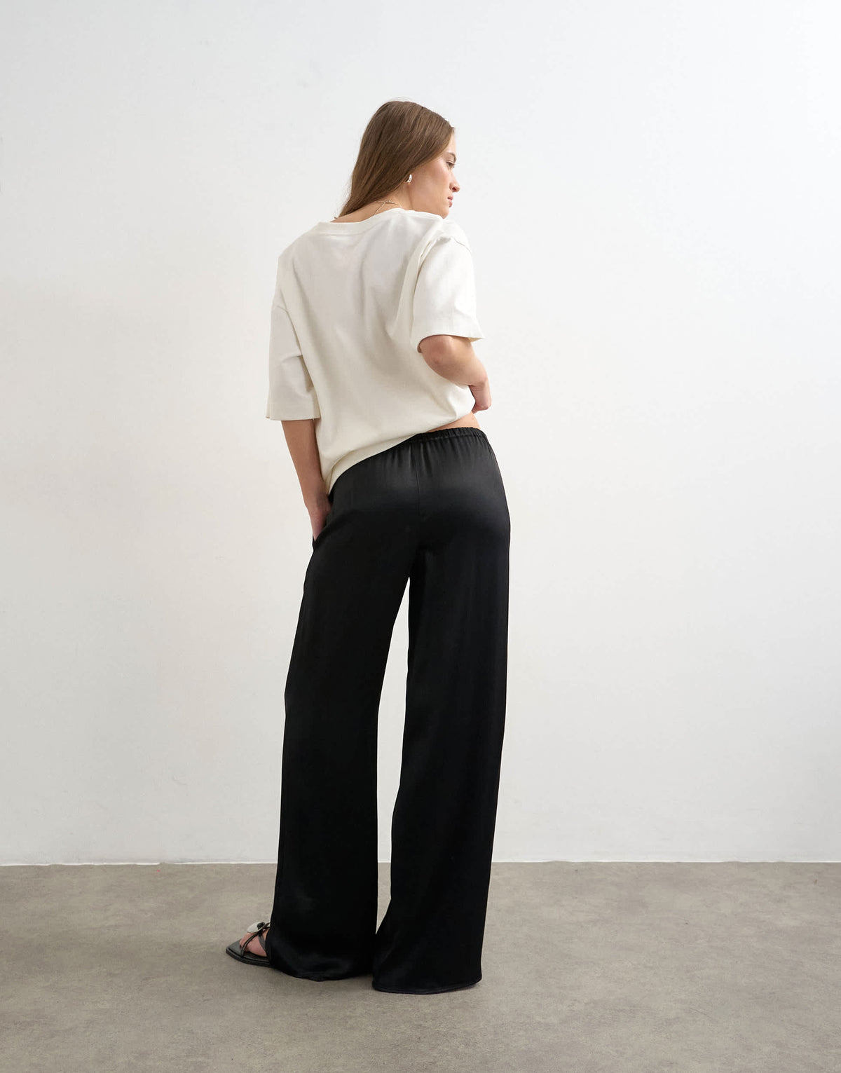 Topshop plain satin tie waist wide leg trouser in black