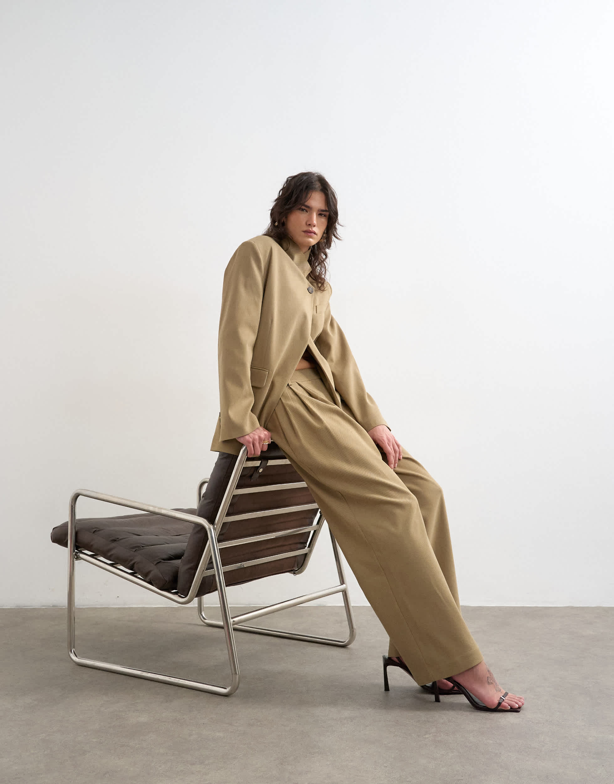 Topshop triple pleat trouser in neutral