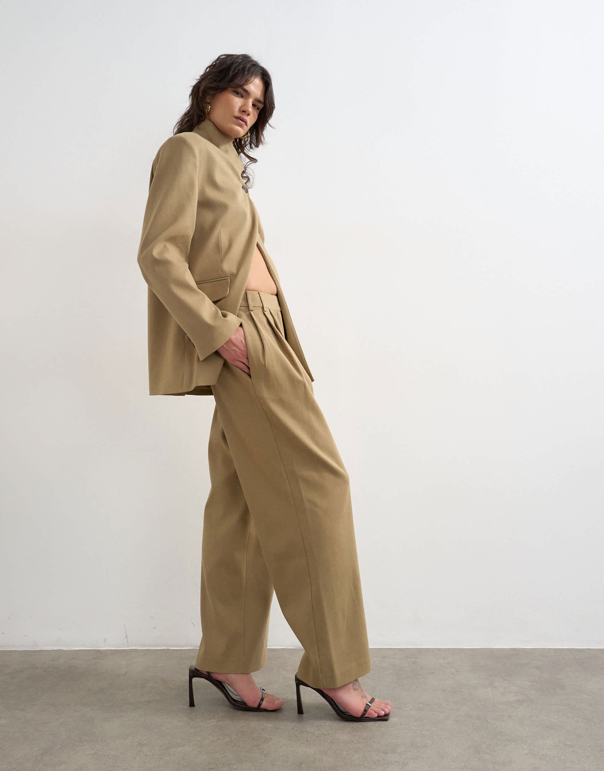 Topshop triple pleat trouser in neutral