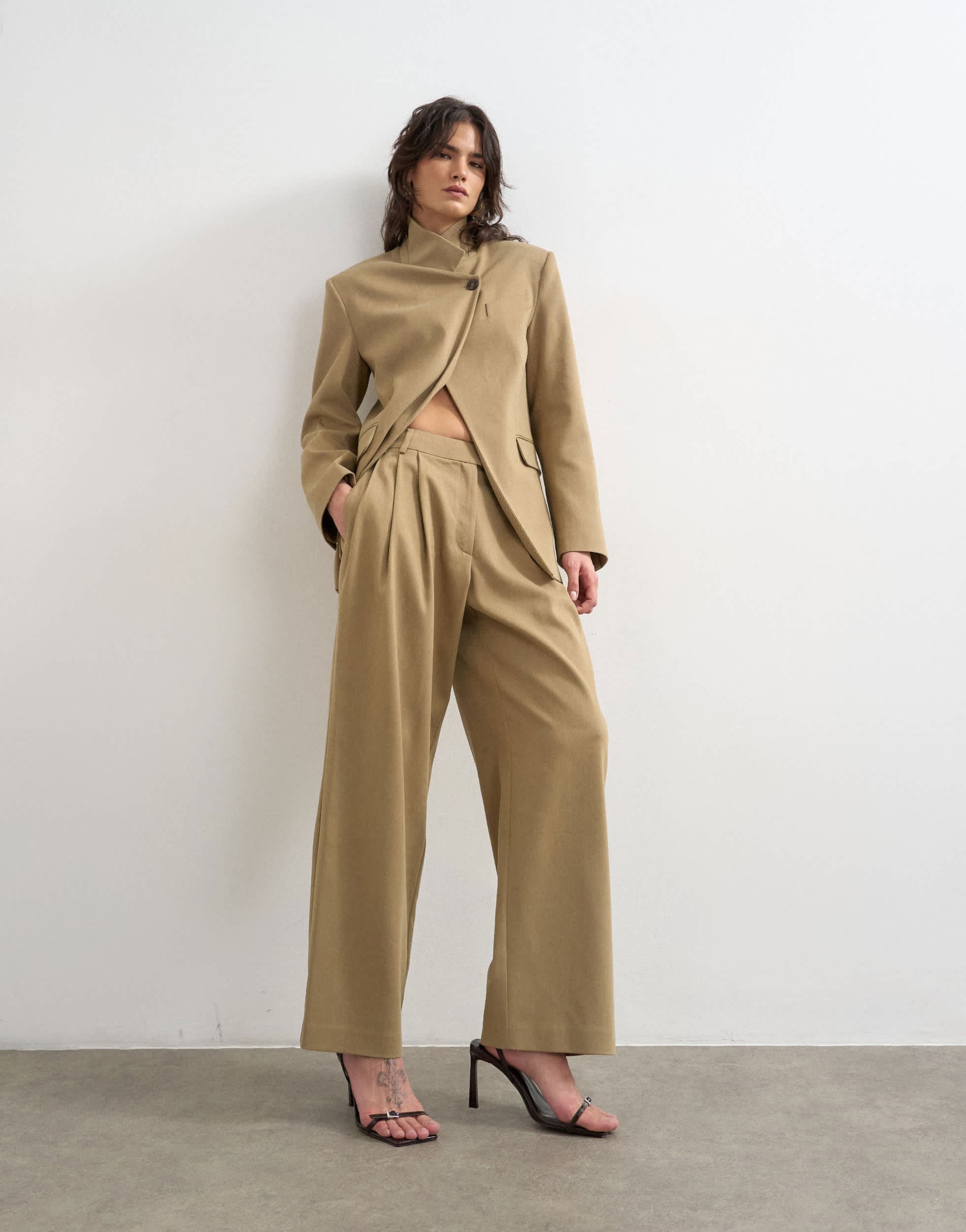 Topshop triple pleat trouser in neutral
