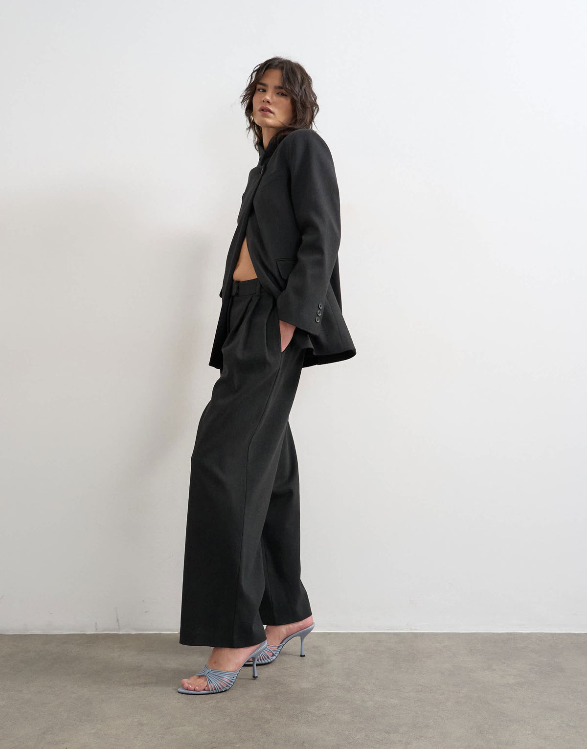 Topshop triple pleat trouser in black