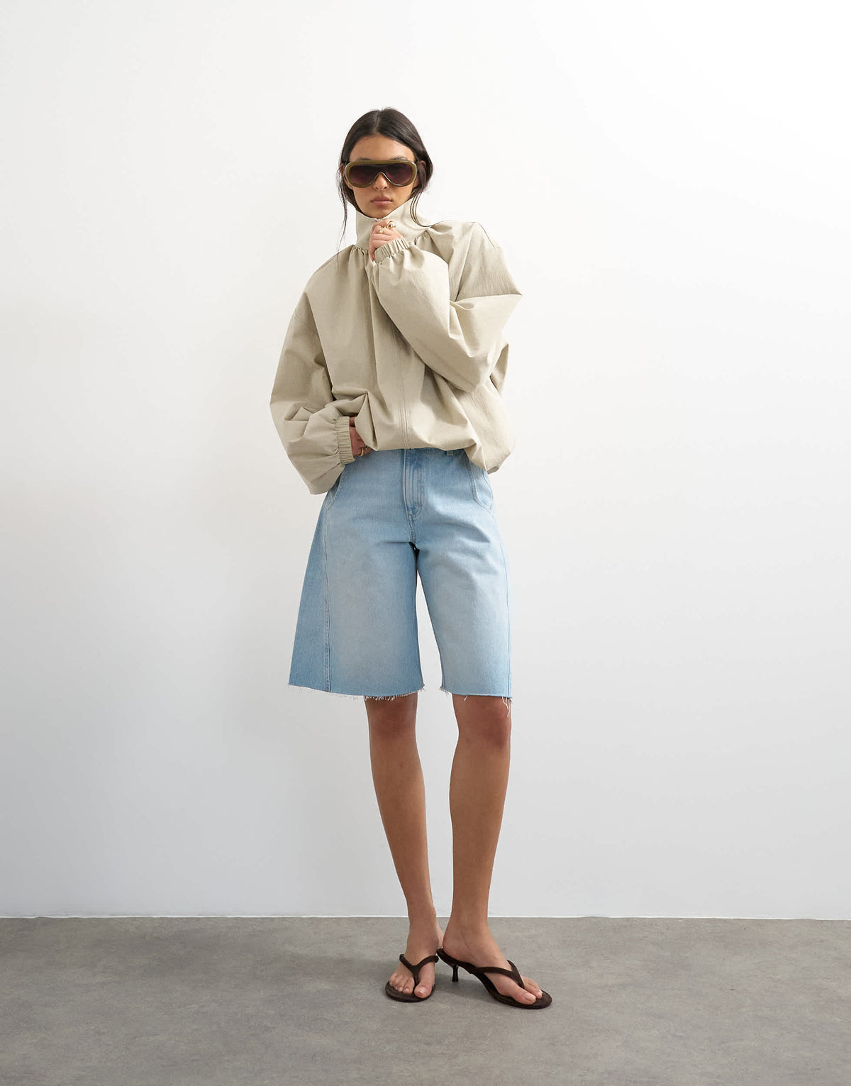Topshop pleated funnel neck anorak in stone