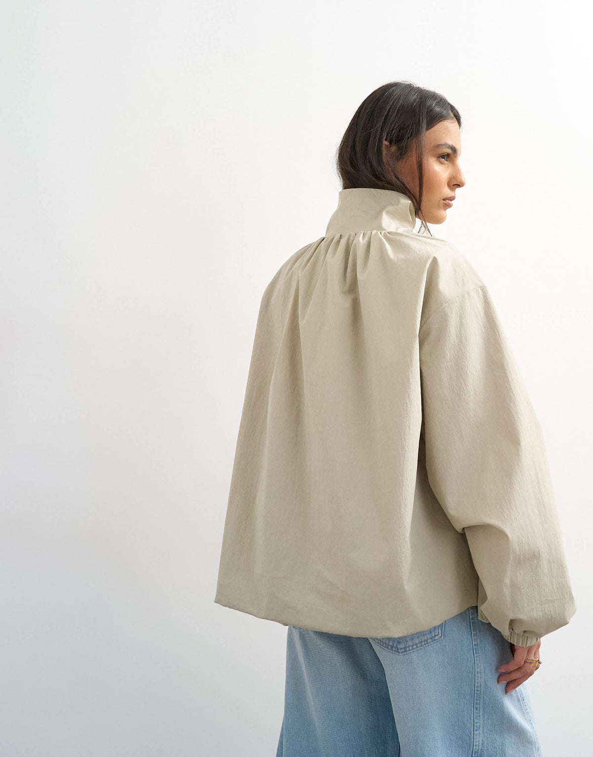 Topshop pleated funnel neck anorak in stone