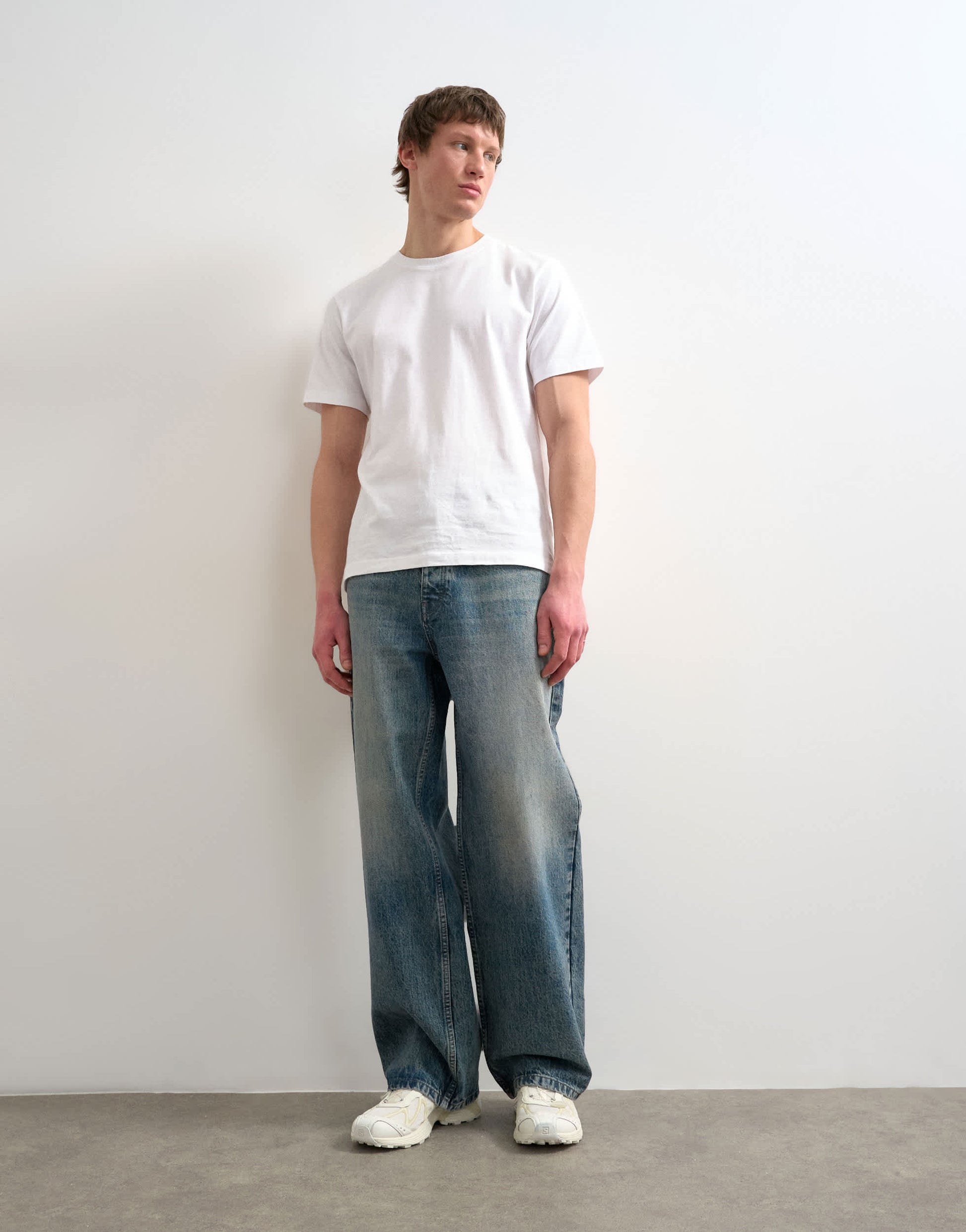 Topman rigid baggy jean in mid wash tint