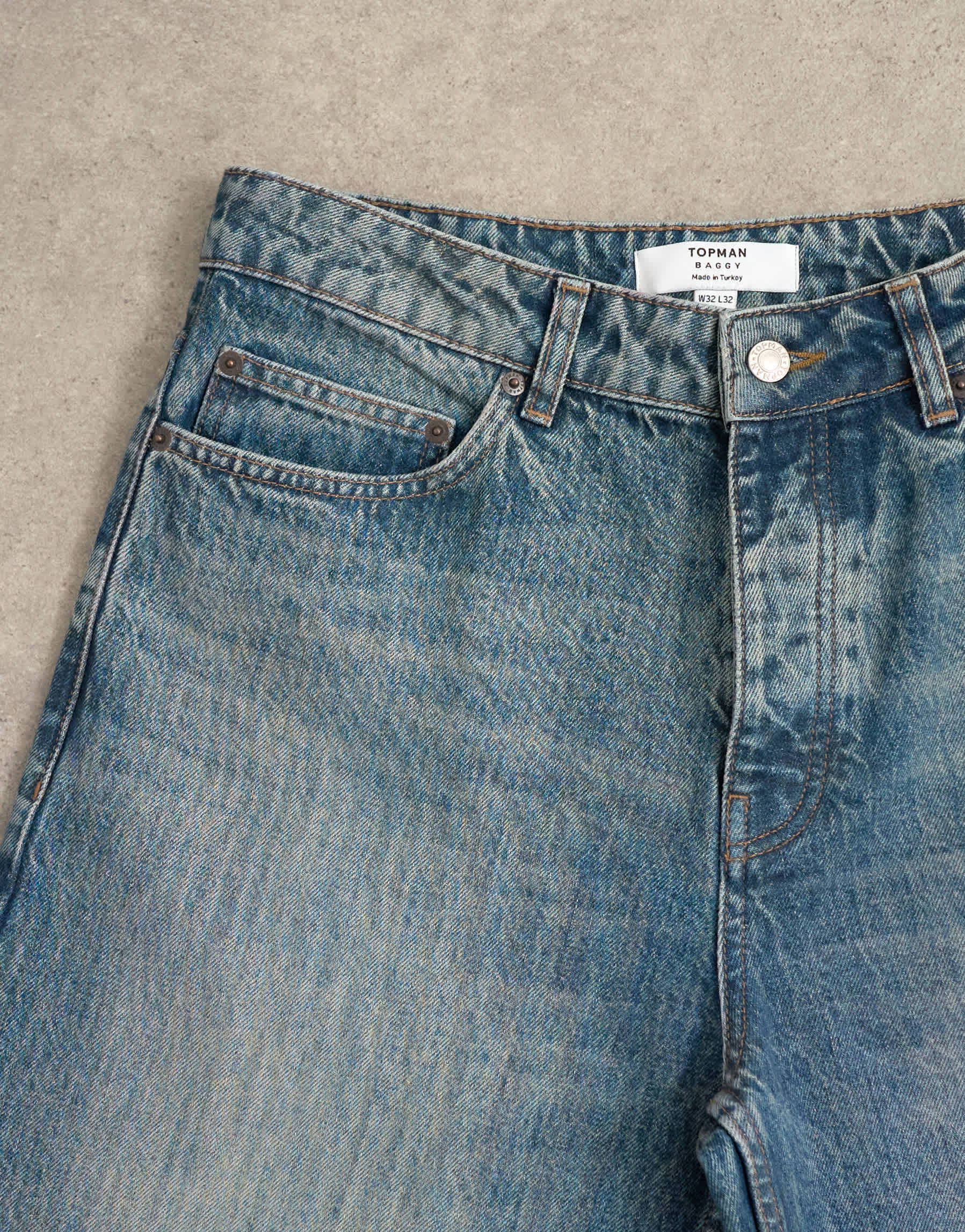 Topman rigid baggy jean in mid wash tint
