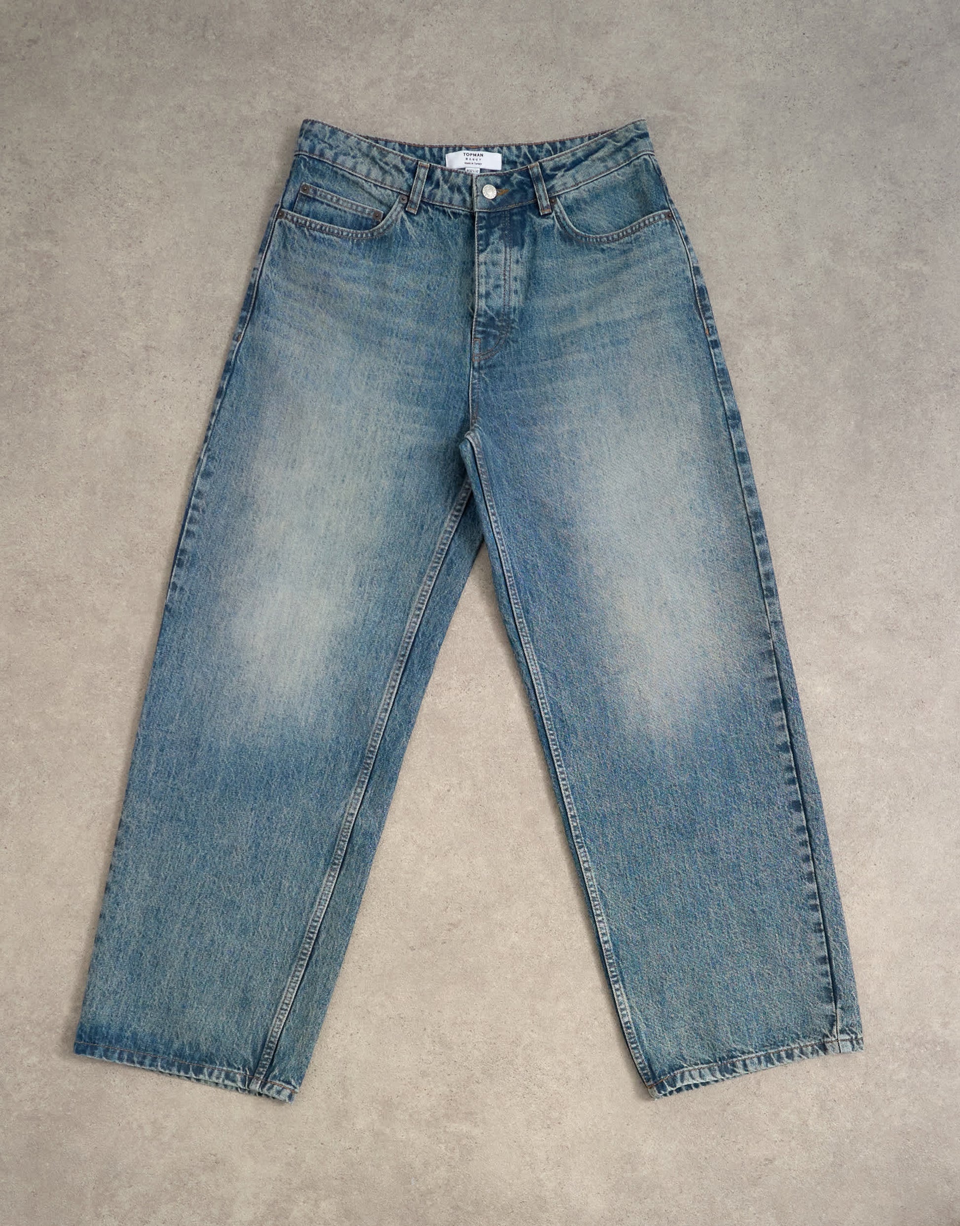 Topman rigid baggy jean in mid wash tint