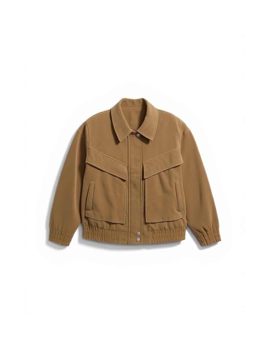Topshop faux suede zip through bomber jacket in tan