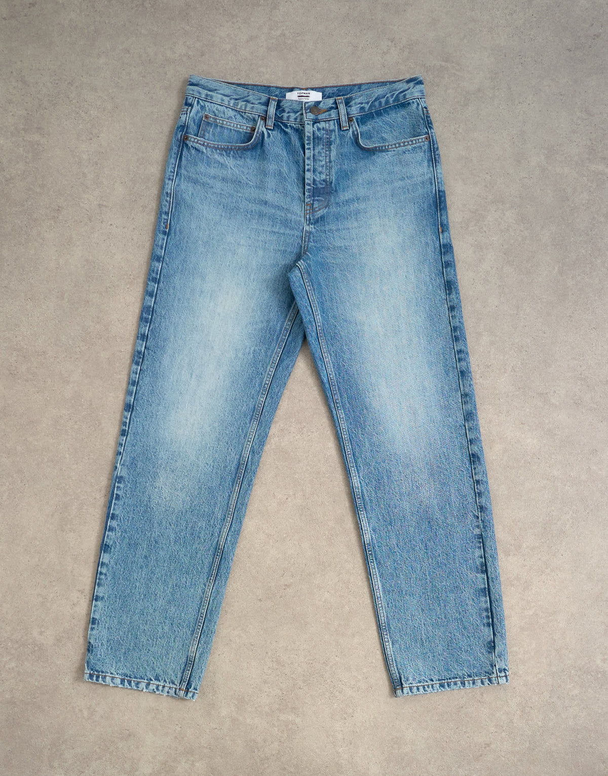 Topman rigid straight jean in mid wash