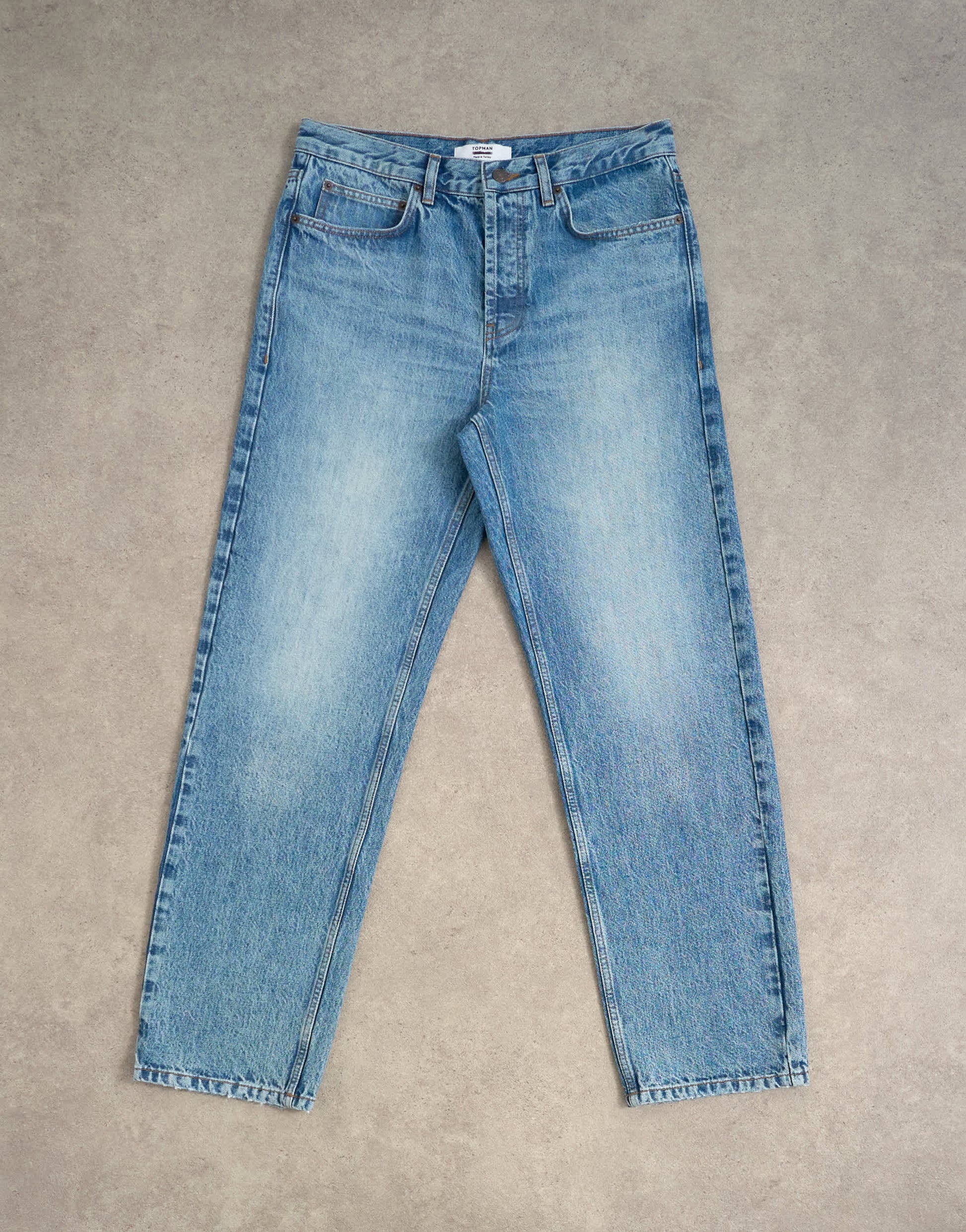 Topman rigid straight jean in mid wash