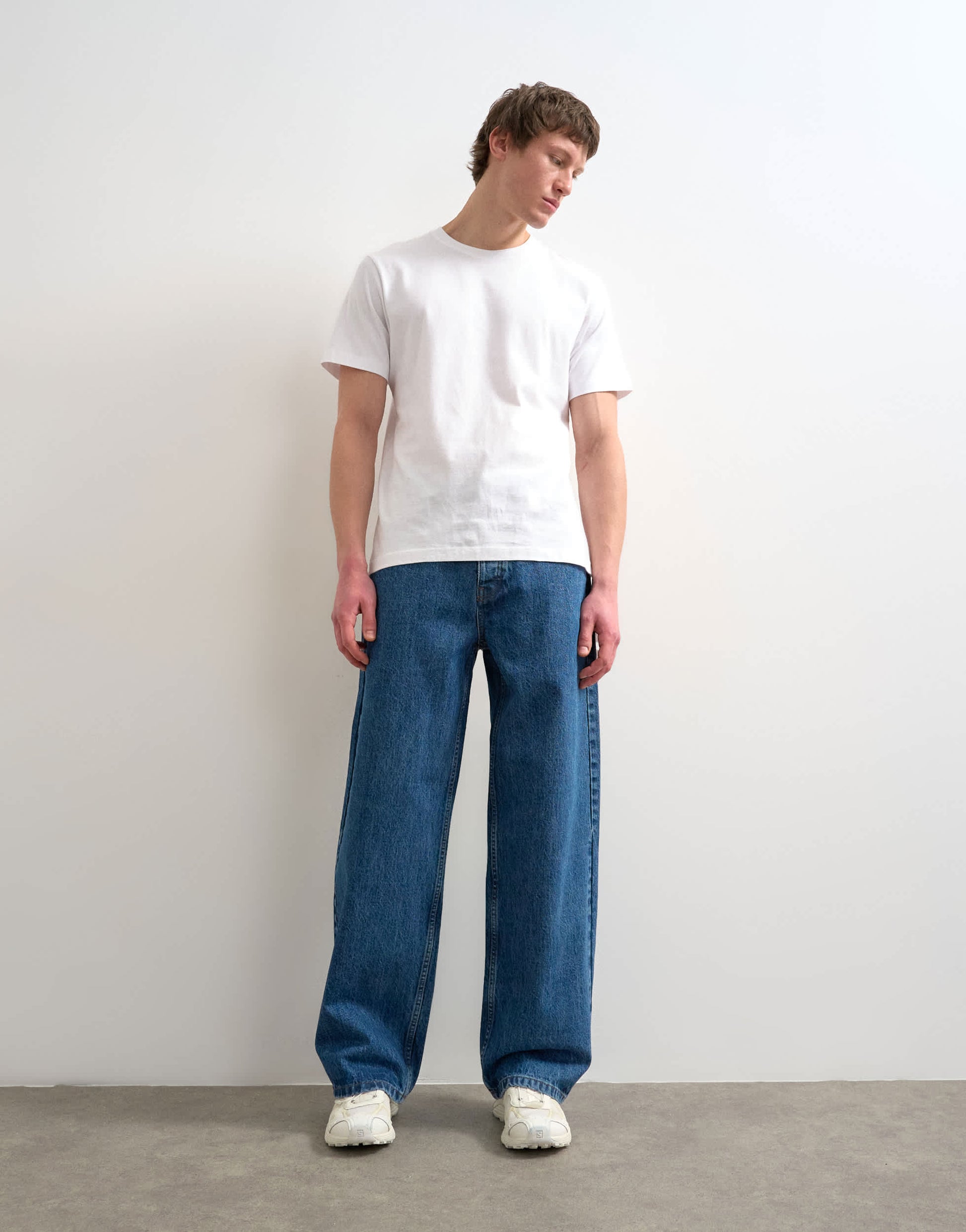 Topman rigid baggy jean in mid wash