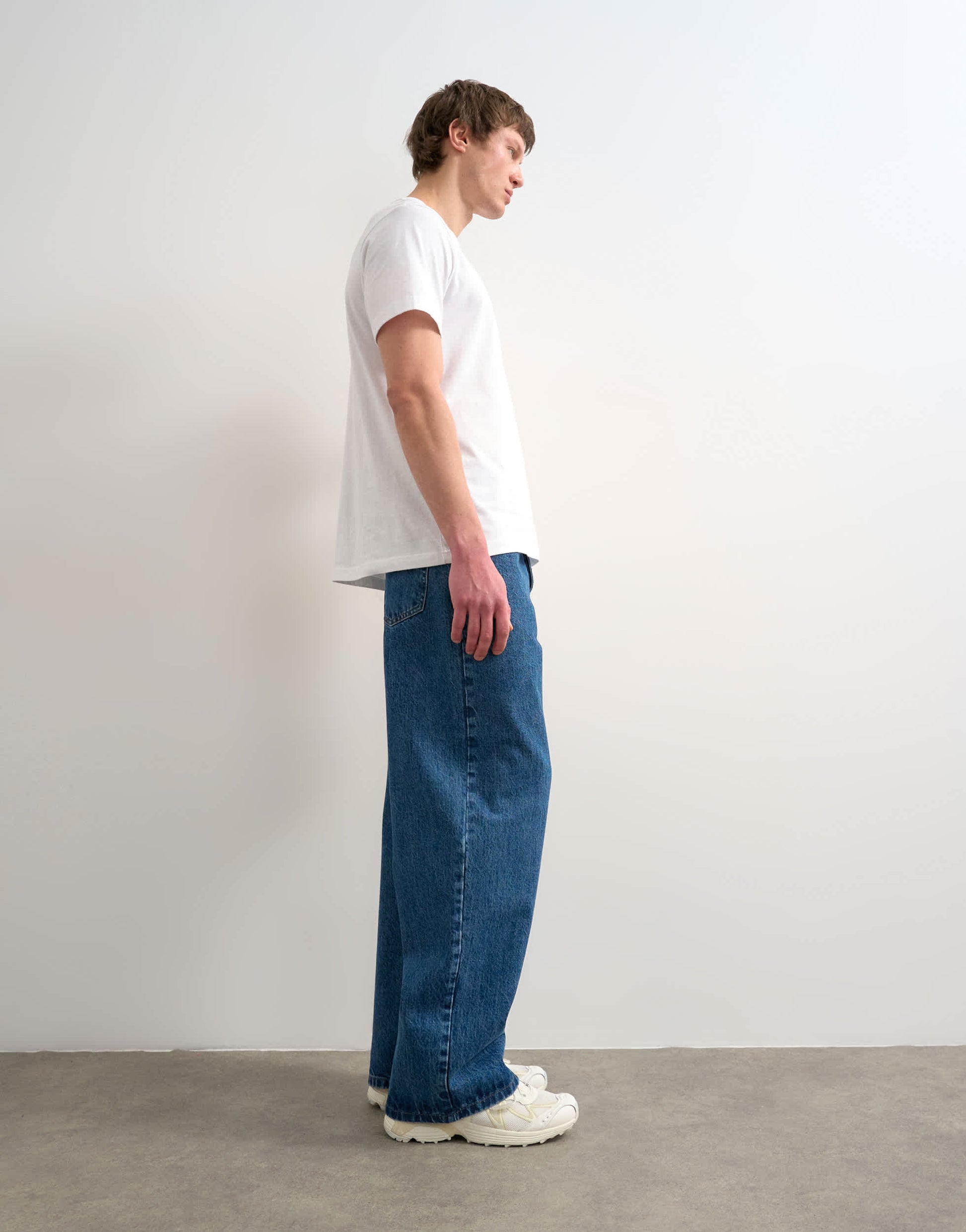 Topman rigid baggy jean in mid wash