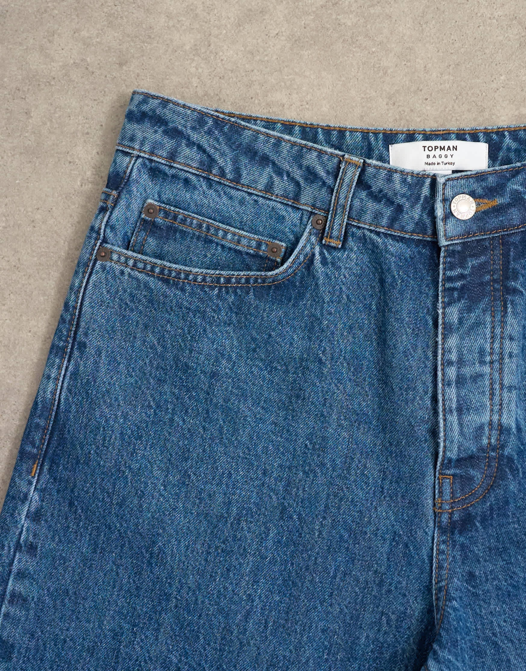 Topman rigid baggy jean in mid wash