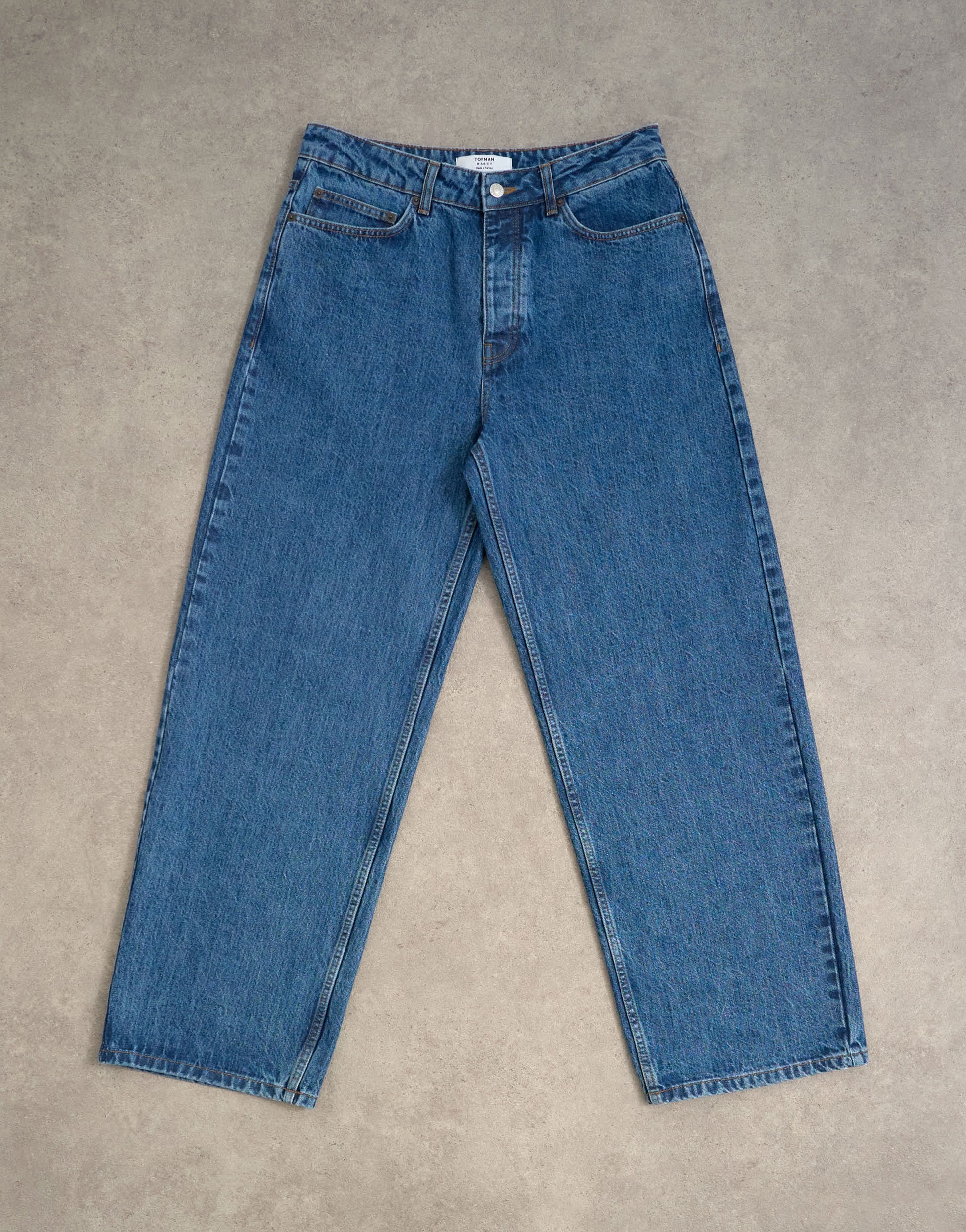 Topman rigid baggy jean in mid wash