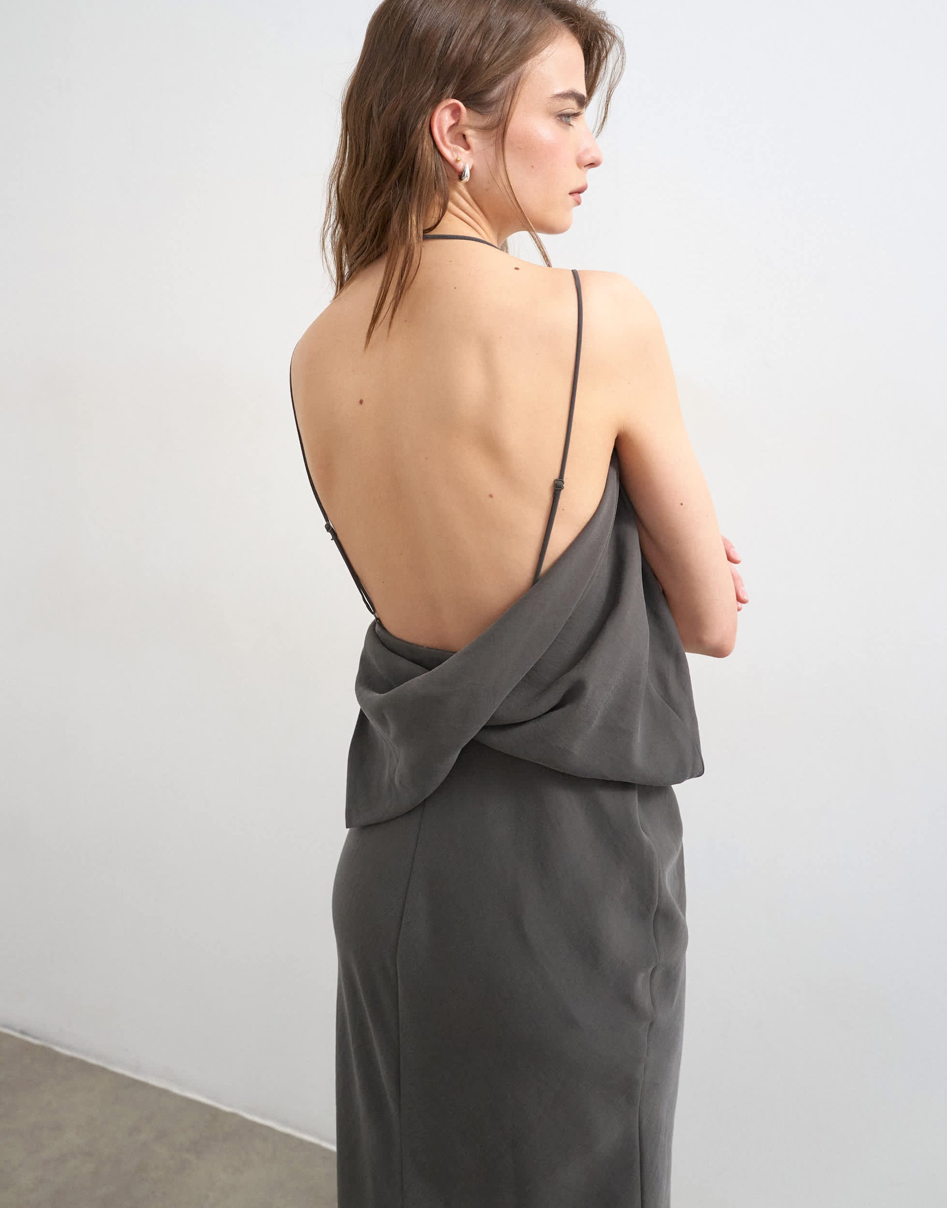 Topshop asymmetric ruched side maxi dress in grey