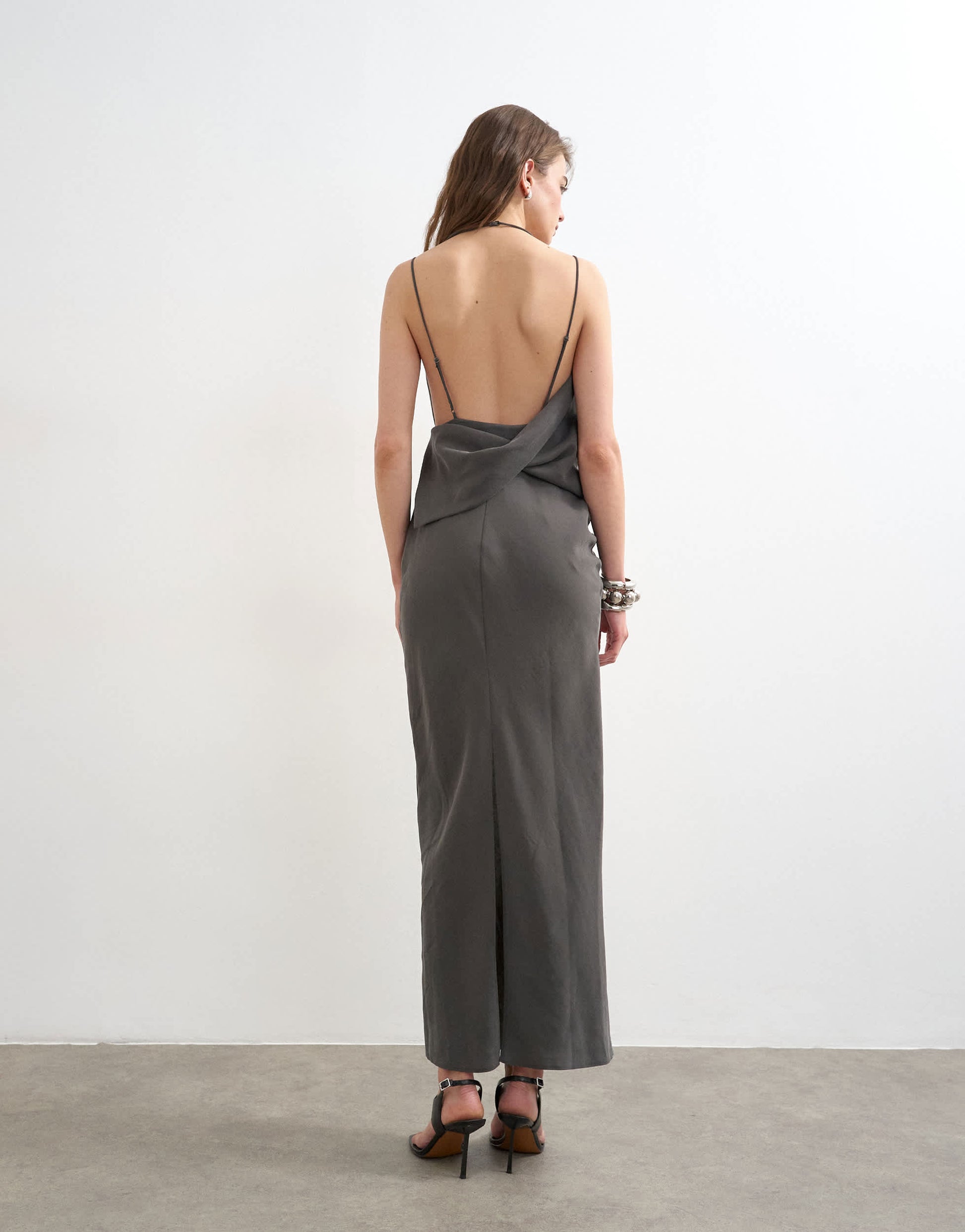 Topshop asymmetric ruched side maxi dress in grey
