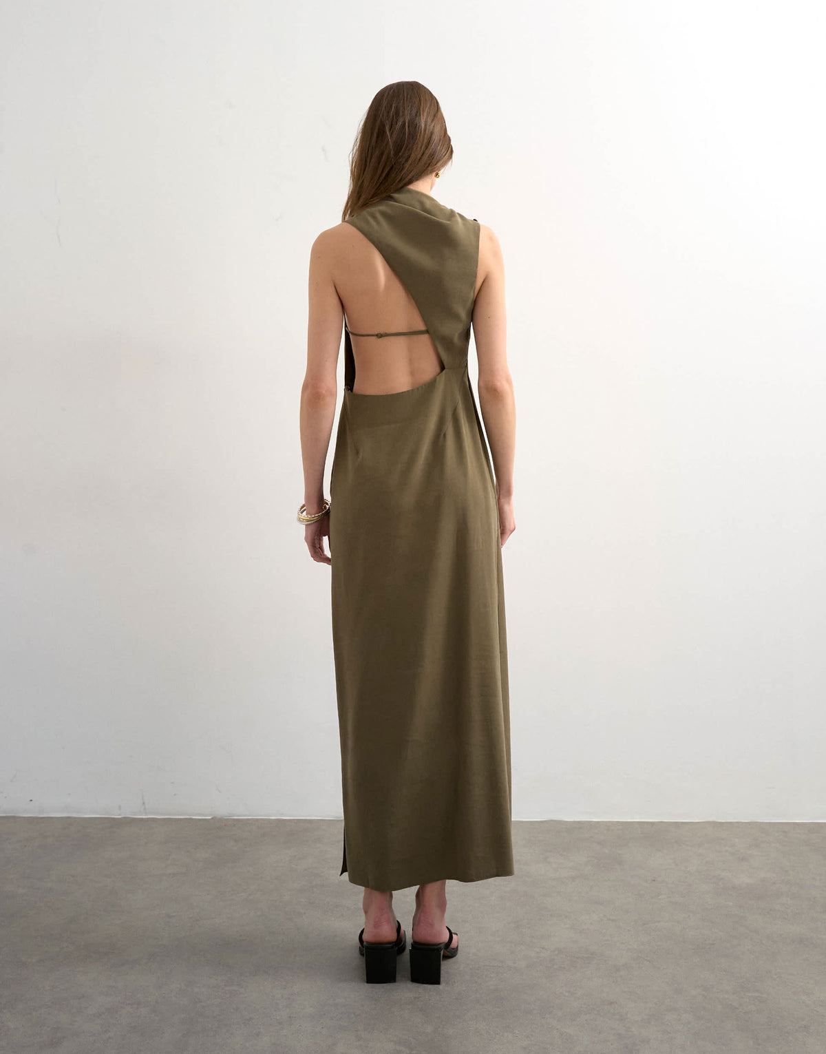 Topshop drape detail midi dress in green