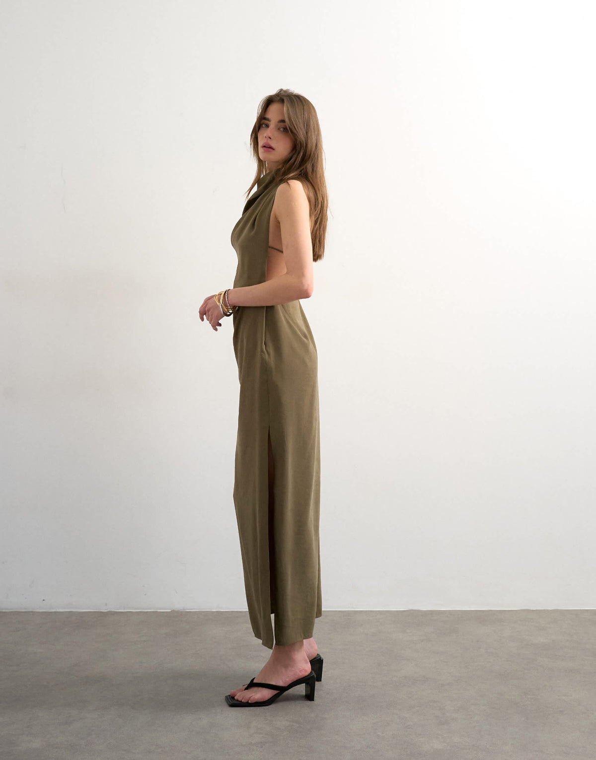Topshop drape detail midi dress in green