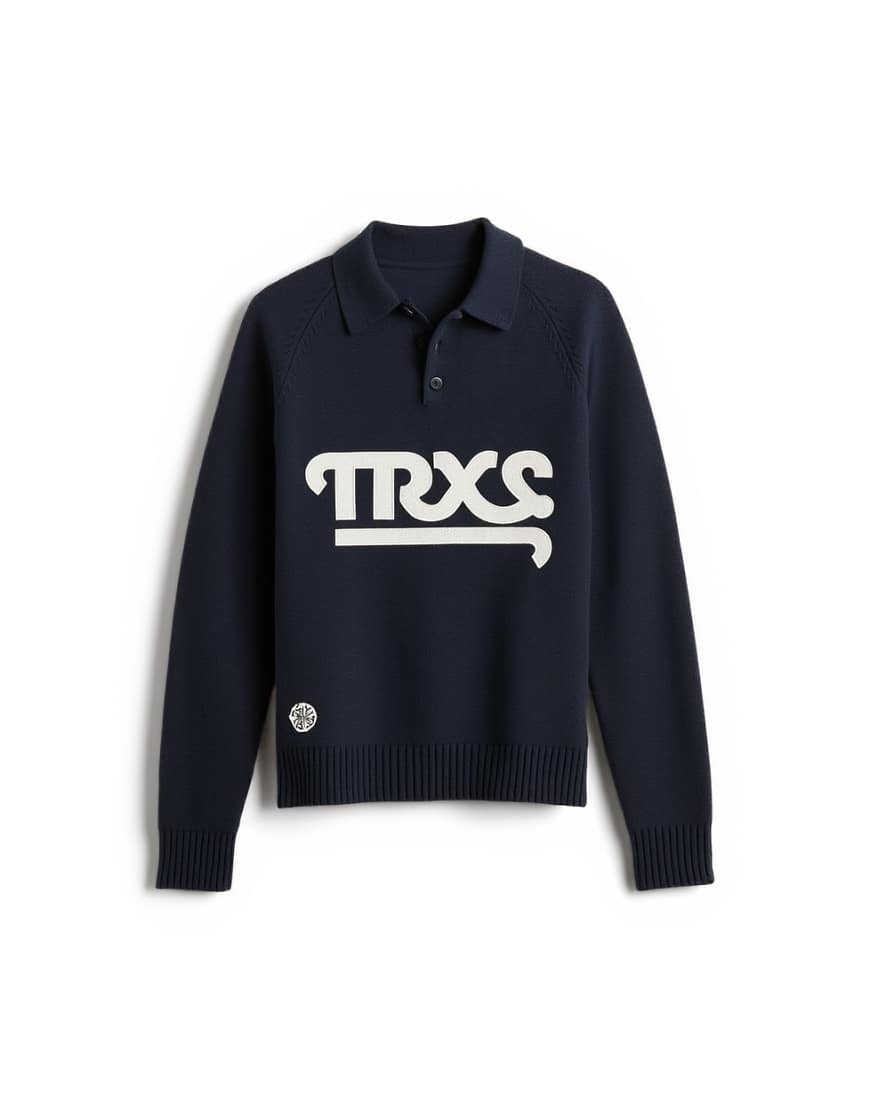 Topman classic fit knitted rugby polo with applique text in navy