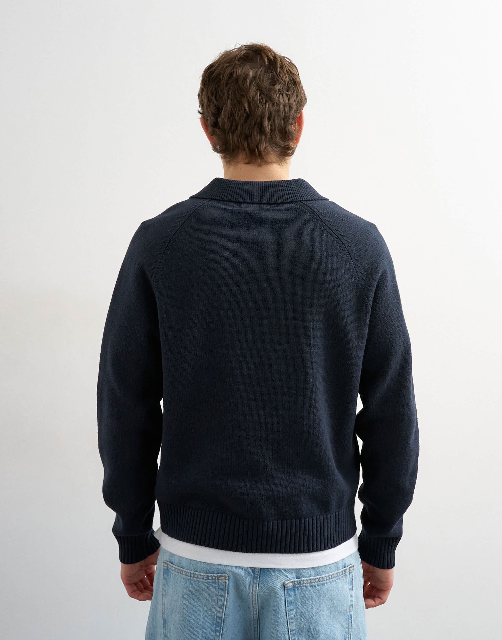 Topman classic fit knitted rugby polo with applique text in navy
