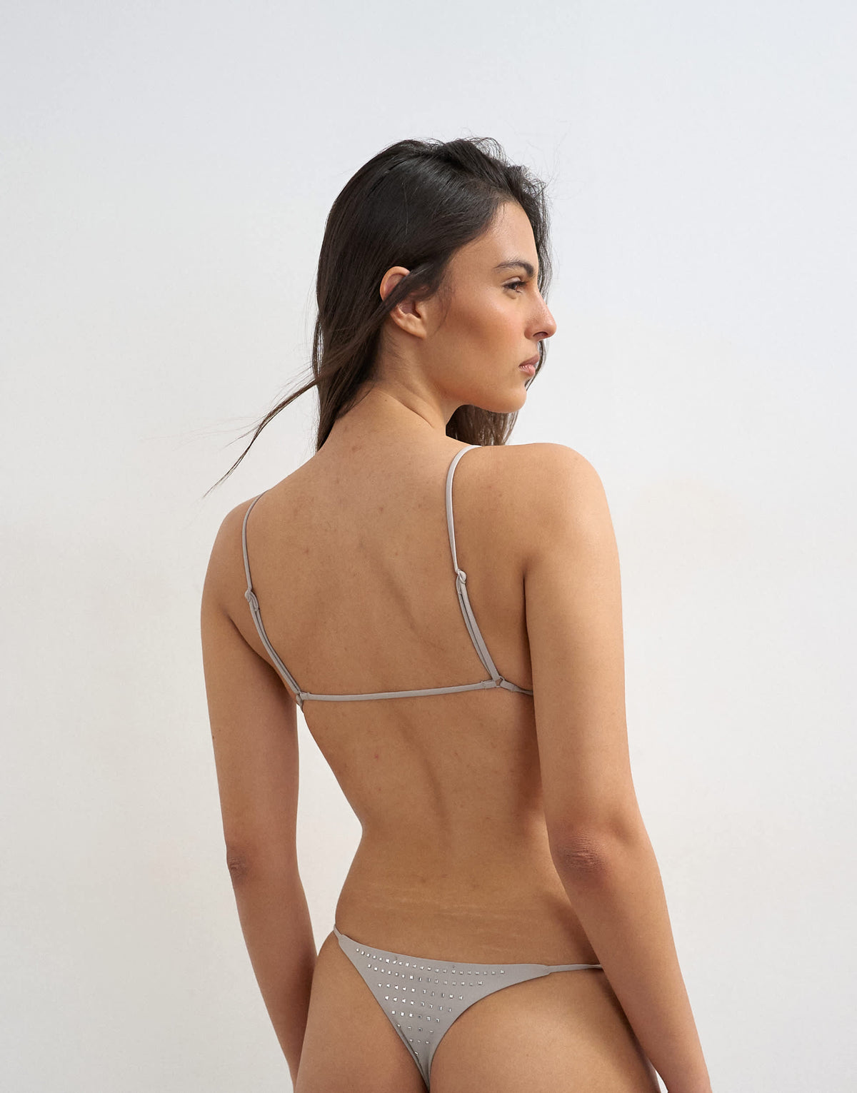 Topshop Mimi micro triangle bikini top with gems in grey
