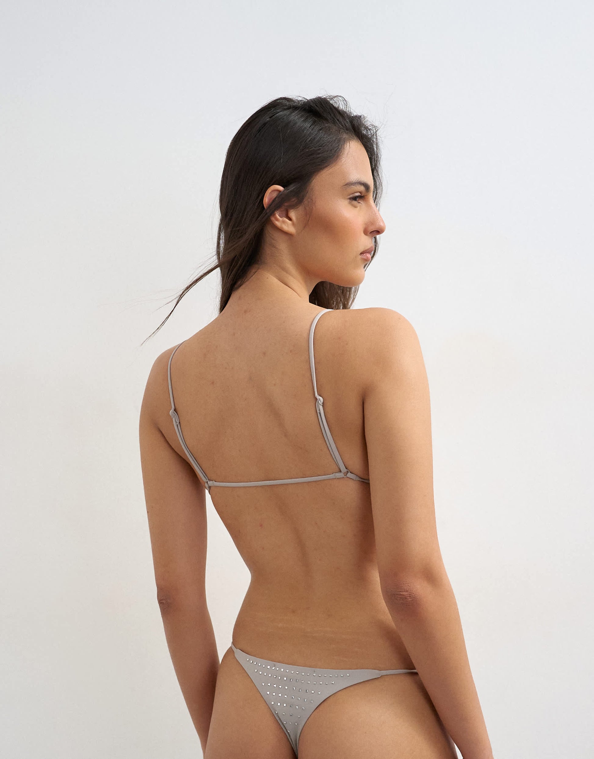 Topshop Mimi micro triangle bikini top with gems in grey