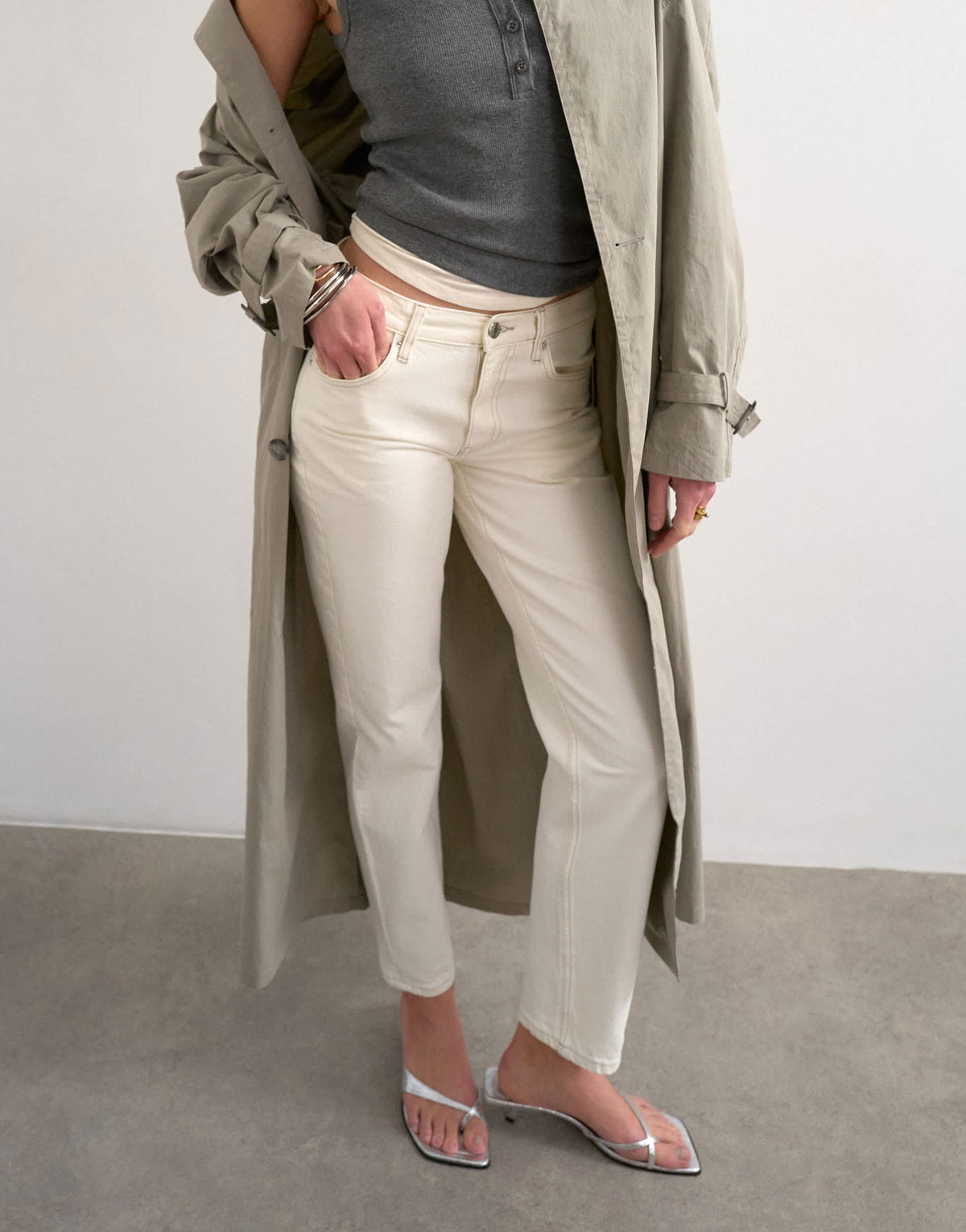 Topshop Runway mid rise straight jean in bone