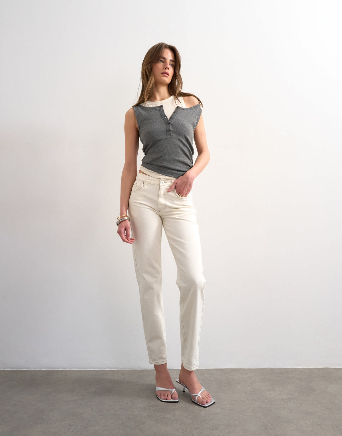 Topshop Runway mid rise straight jean in bone