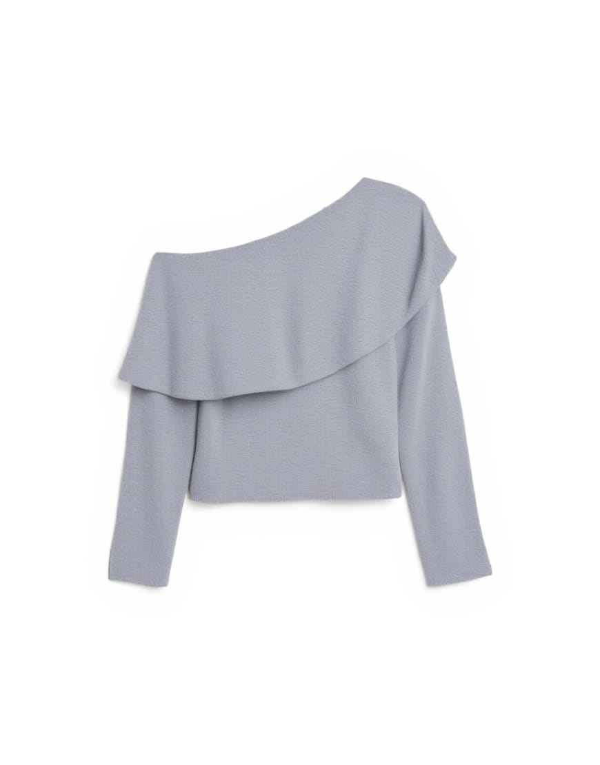 Topshop asymmetric soft touch bardot drape long sleeve top in grey marl