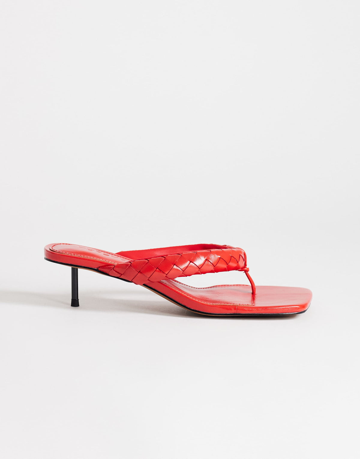 Topshop Emily pin mid heel woven toe thong sandal in red