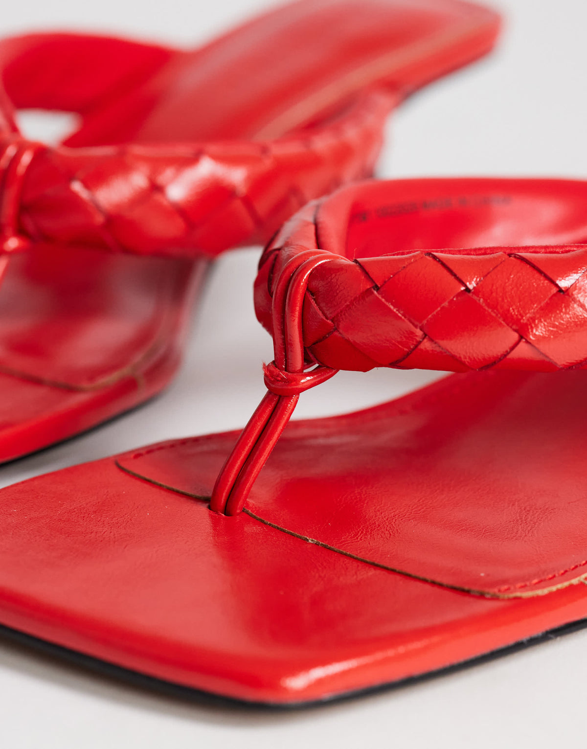 Topshop Emily pin mid heel woven toe thong sandal in red