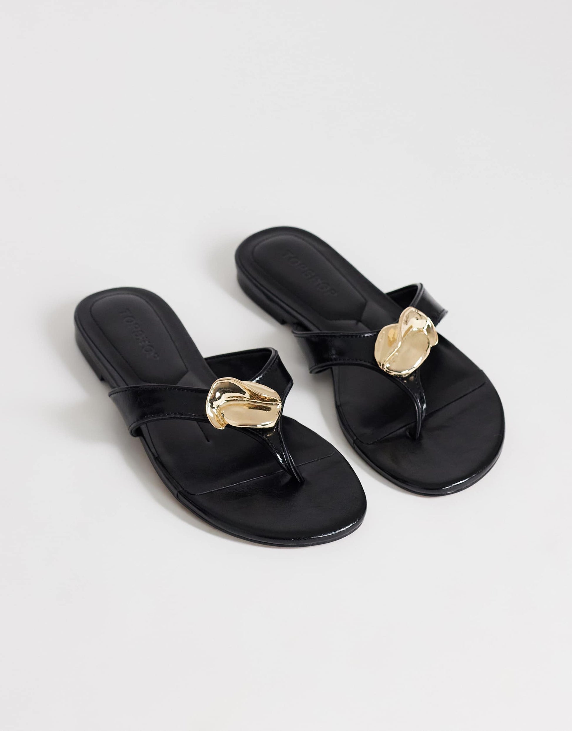 Topshop Eden toe thong sandal with hardware in black