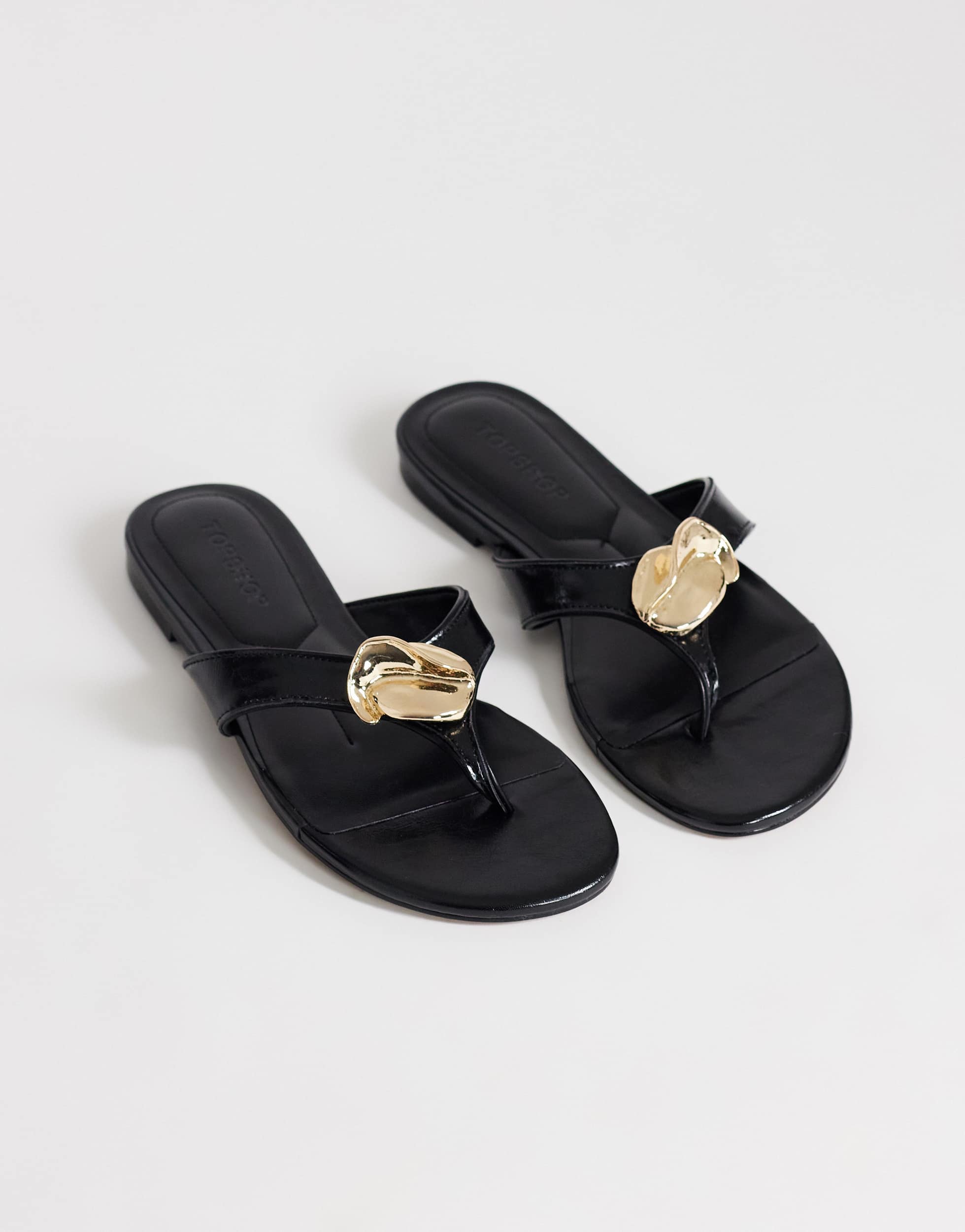Topshop Eden toe thong sandal with hardware in black