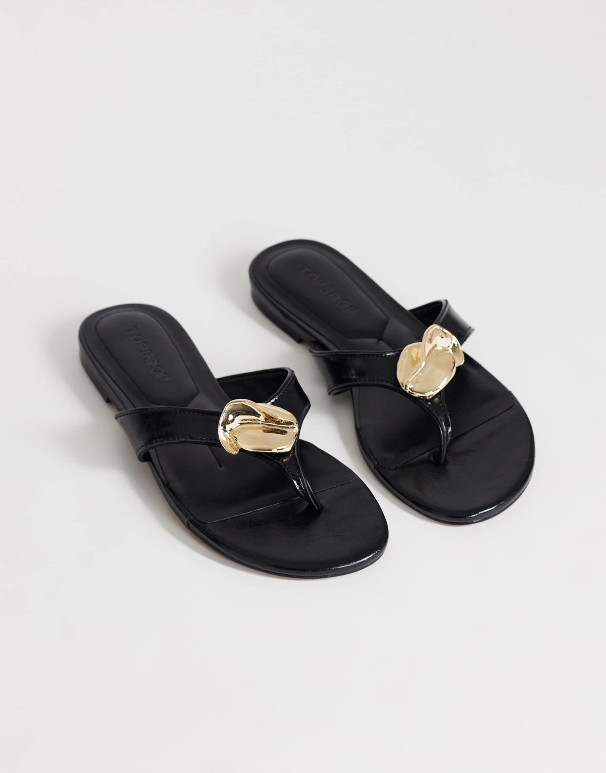 Topshop Eden toe thong sandal with hardware in black