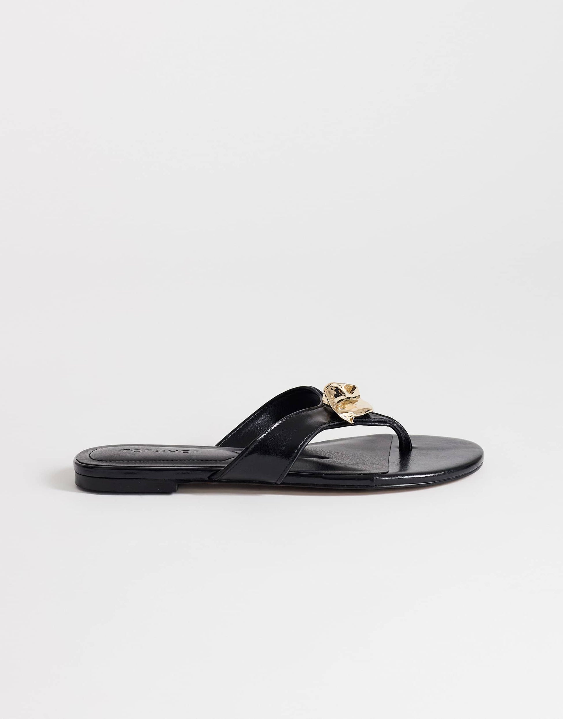 Topshop Eden toe thong sandal with hardware in black