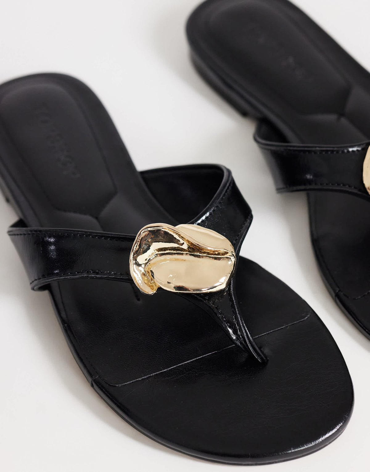 Topshop Eden toe thong sandal with hardware in black