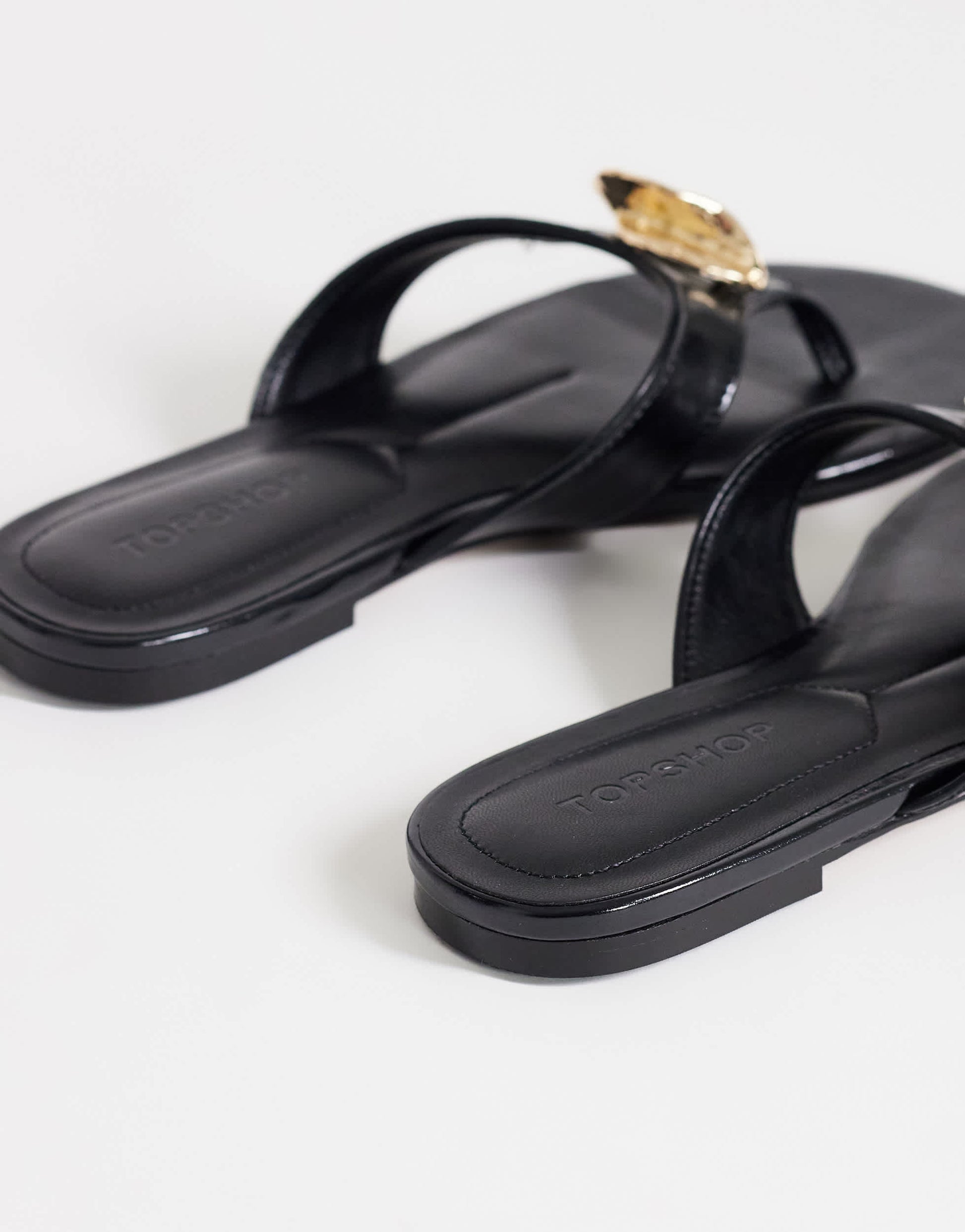 Topshop Eden toe thong sandal with hardware in black