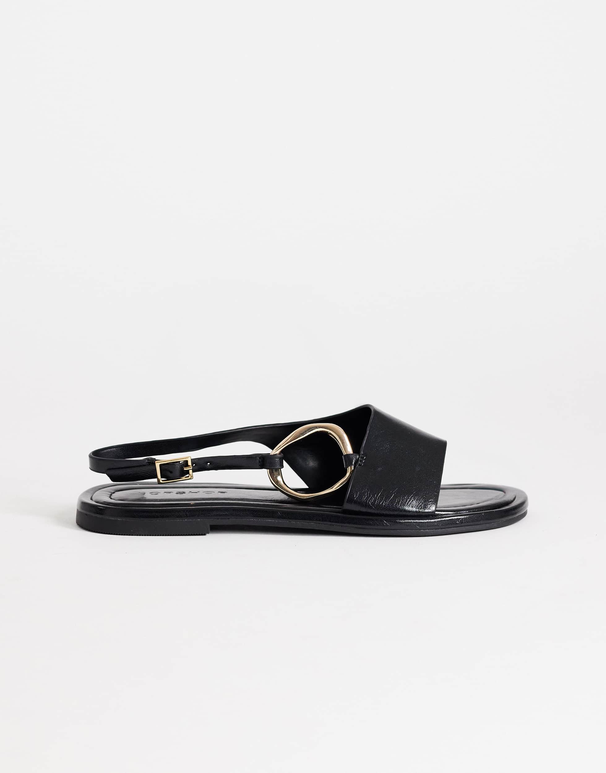 Topshop Mandy round toe flat sandal with hardware in black