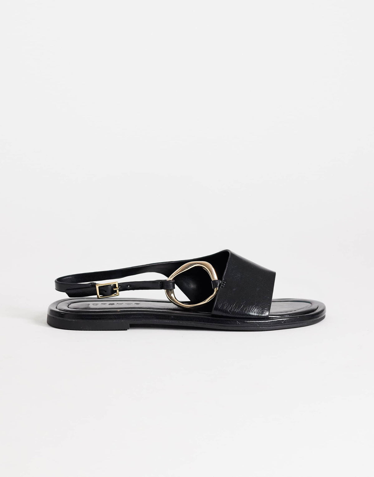 Topshop Mandy round toe flat sandal with hardware in black