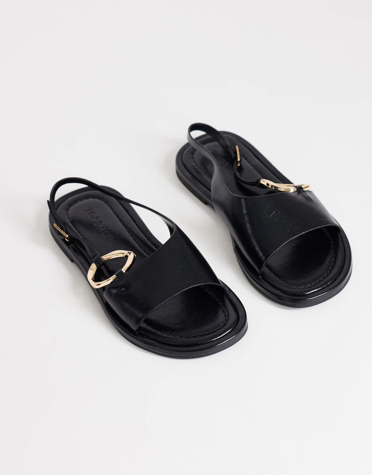 Topshop Mandy round toe flat sandal with hardware in black