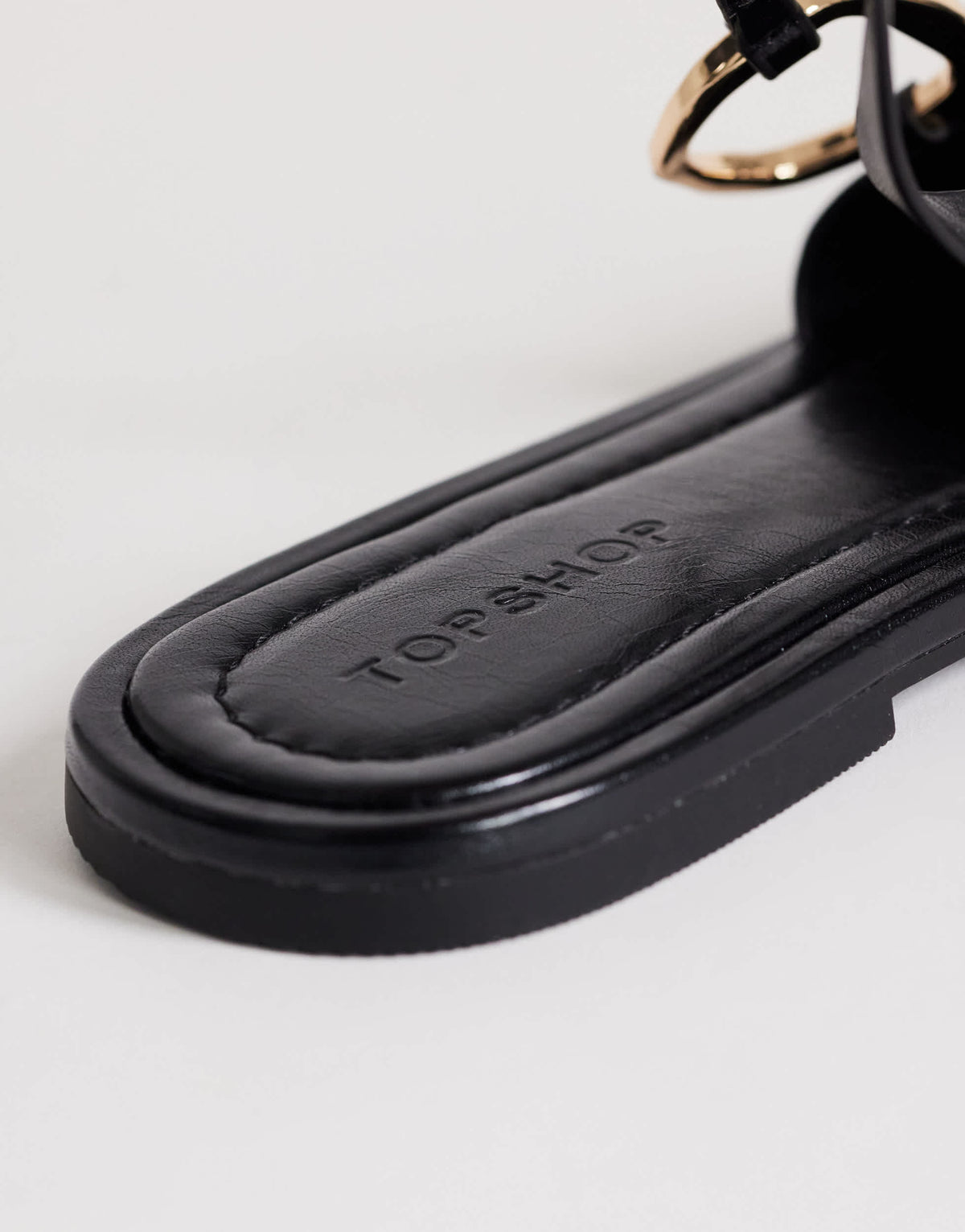 Topshop Mandy round toe flat sandal with hardware in black