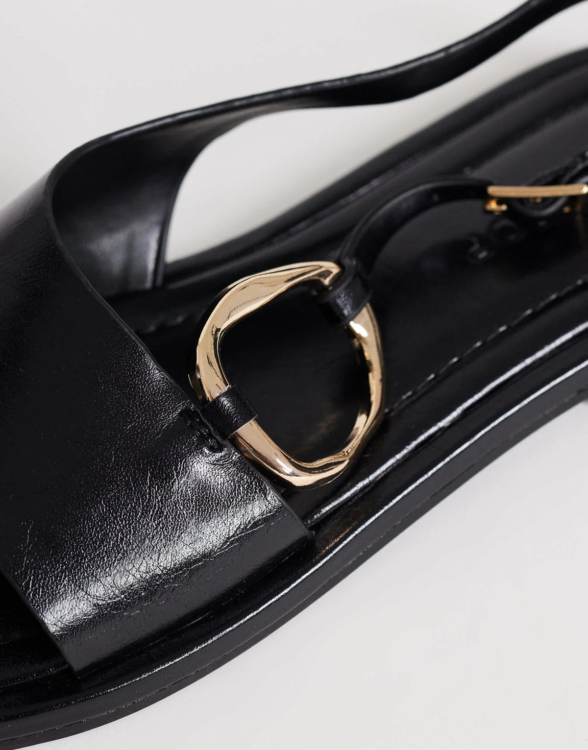 Topshop Mandy round toe flat sandal with hardware in black