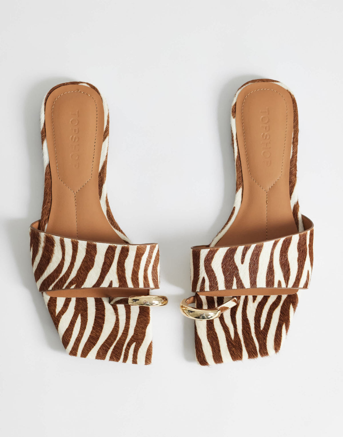 Topshop Mina mule flat sandal with hardware hair on real leather zebra