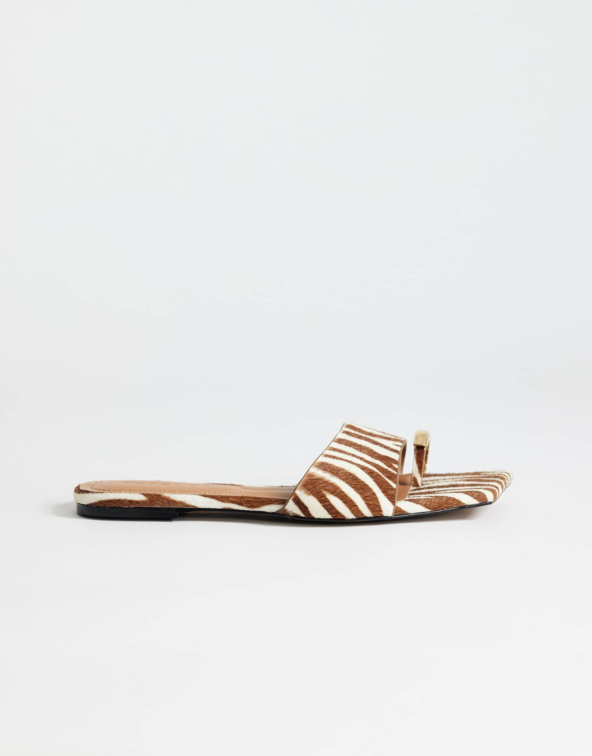 Topshop Mina mule flat sandal with hardware hair on real leather zebra