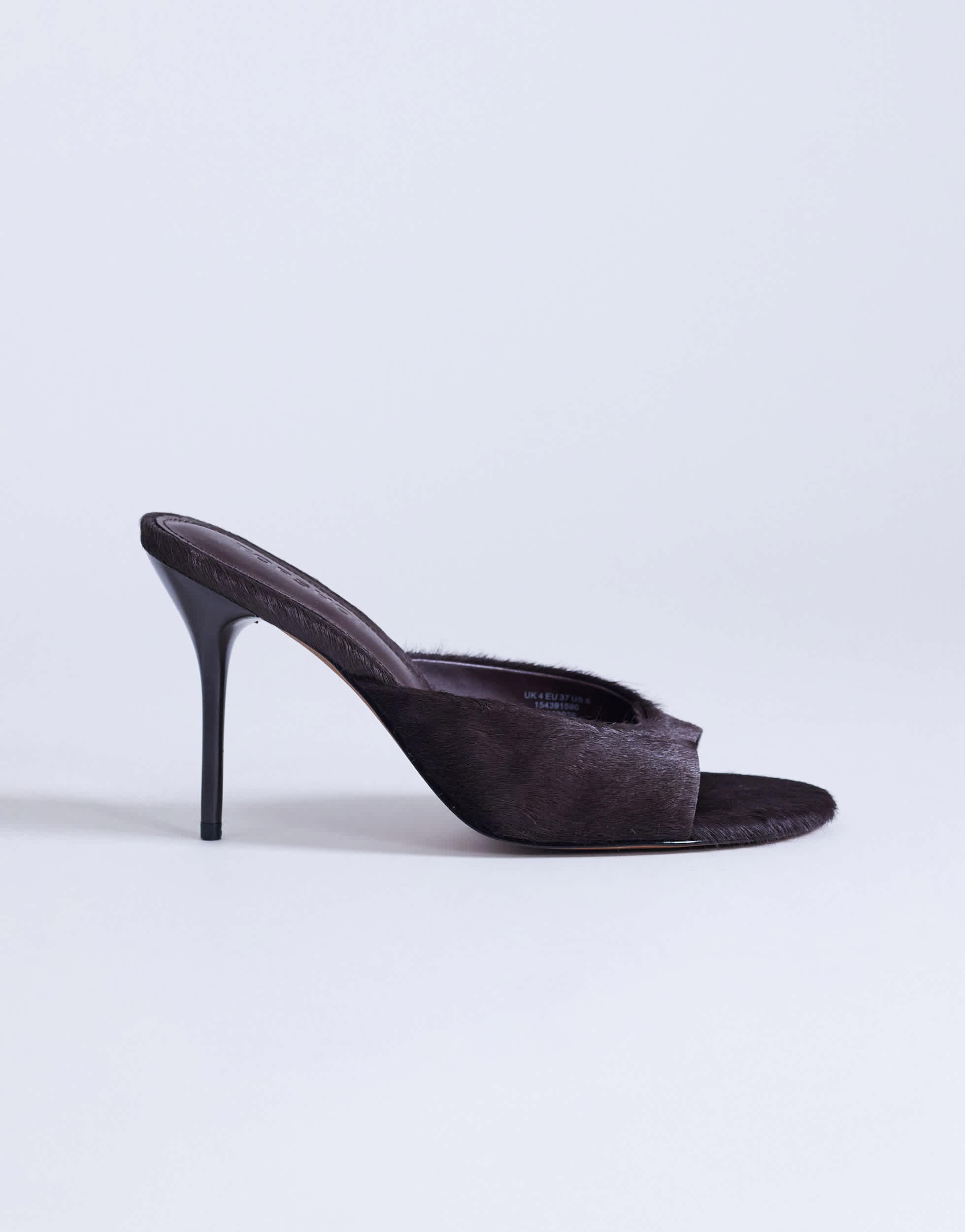 Topshop Nasim high heeled mule in chocolate hair on real leather