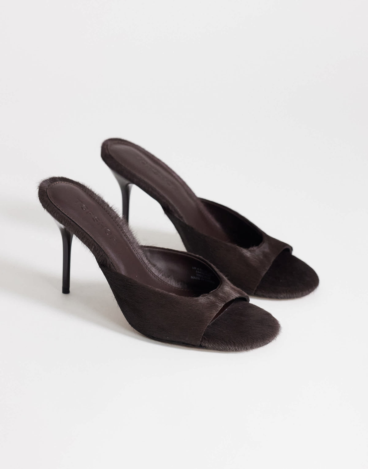 Topshop Nasim high heeled mule in chocolate hair on real leather