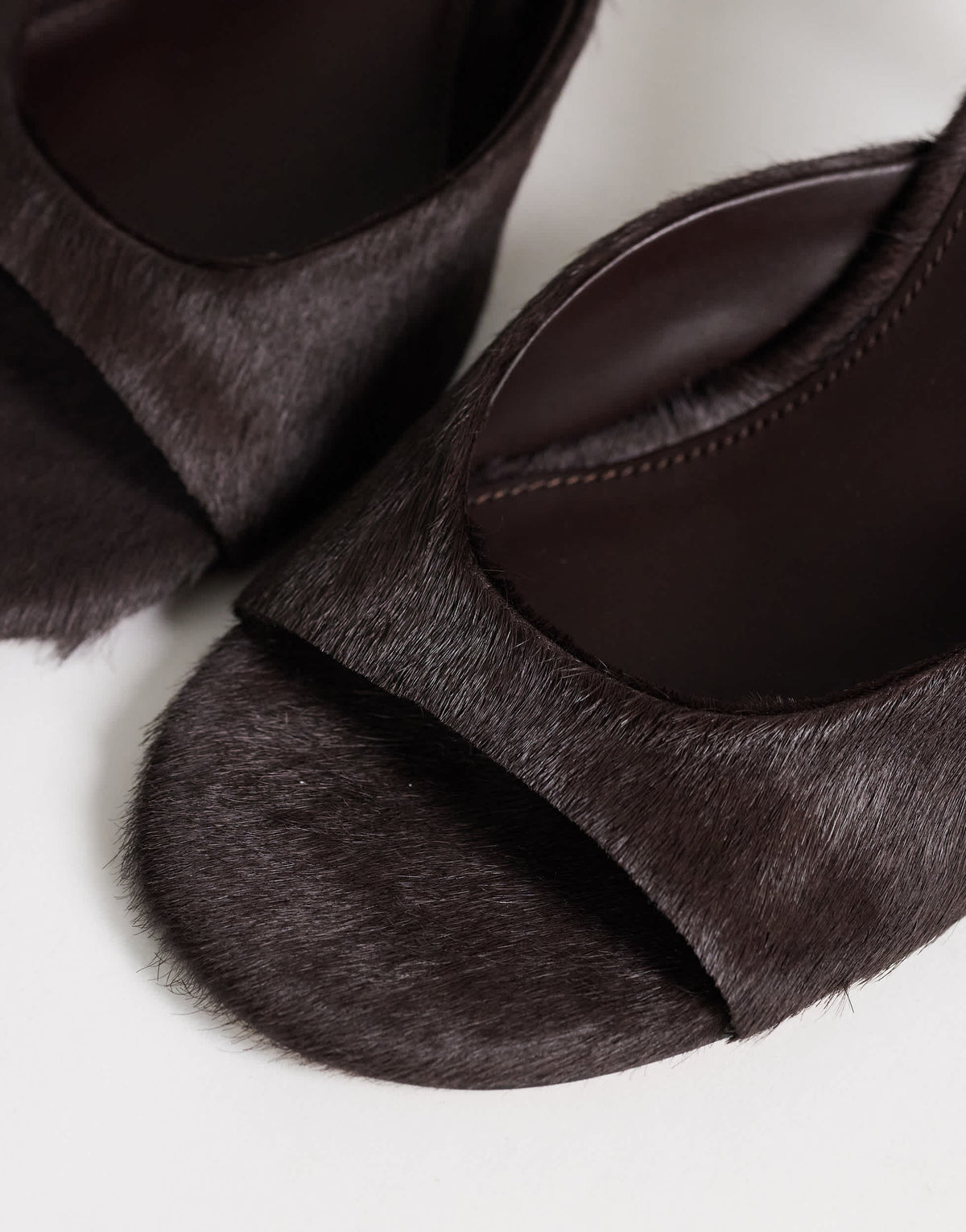 Topshop Nasim high heeled mule in chocolate hair on real leather